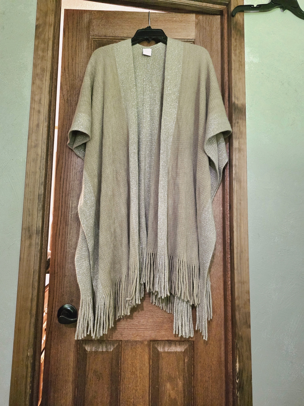 Northern Angel Boho Classic Fringe  Glittered Drape Knit Cape Sweater Poncho